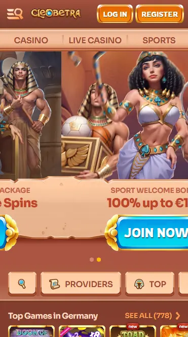 Cleobetra mobile casino app running in an Android and iOS browser