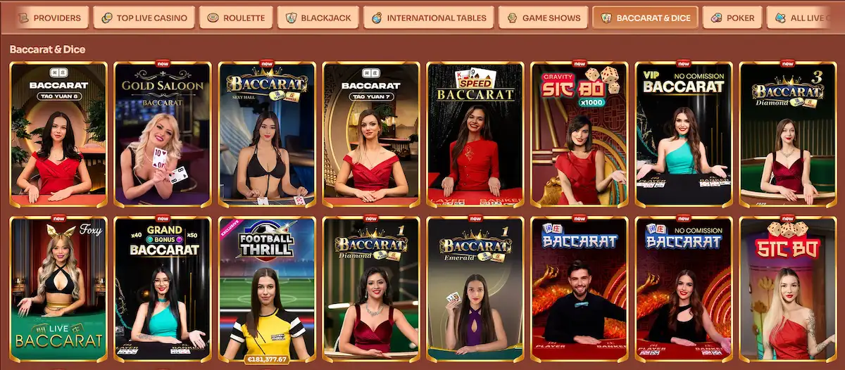 Cleobetra live baccarat table with VIP betting limits