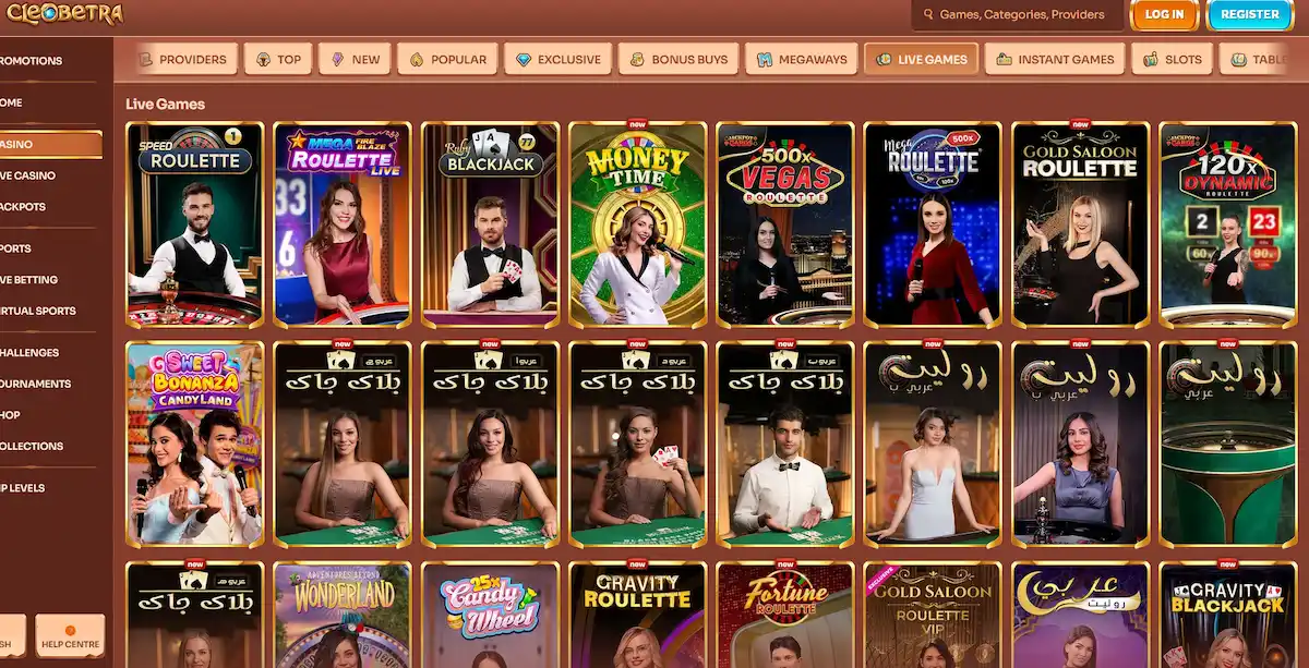 Cleobetra live casino dealer tables streamed by Evolution Gaming and Ezugi
