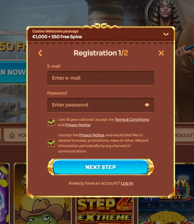 Cleobetra mobile registration form for creating a new casino account